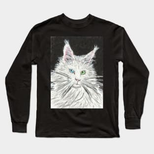 White  cat  blue  and green eye art Long Sleeve T-Shirt